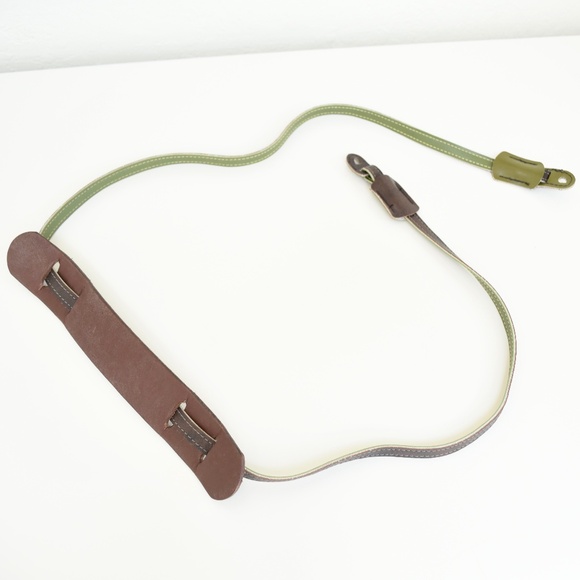 Retro Reversible Brown Olive Leather Skinny 0.25" Camera Strap w/ Neck Support - Picture 1 of 2